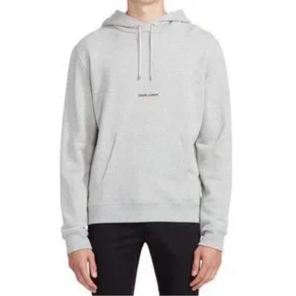 Saint Laurent Light Grey Minimal Logo Hoodie Size Men’s Small